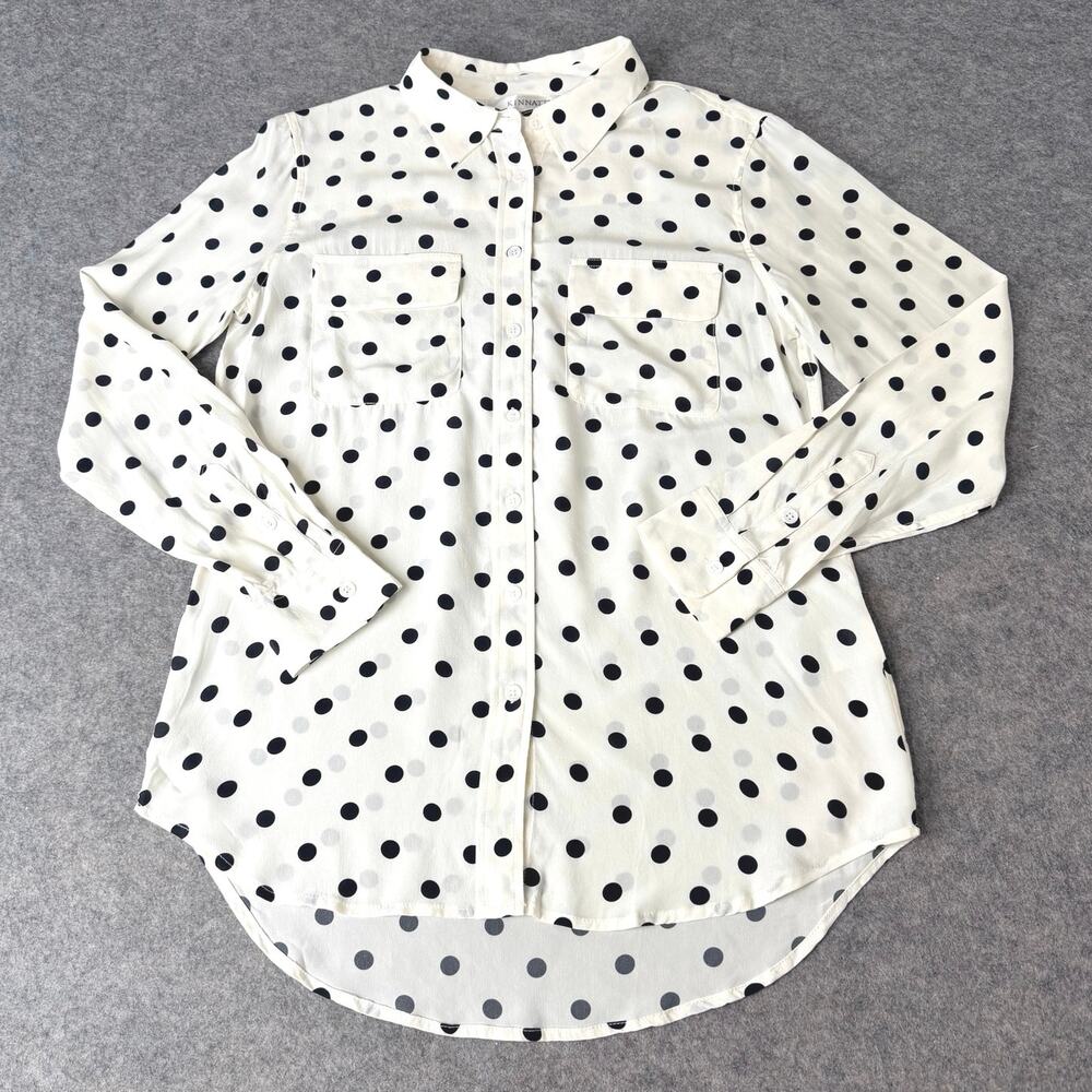 Kinnatty Italy Womens Black & White Polka Dot Long Sleeve Collared Blouse Size M